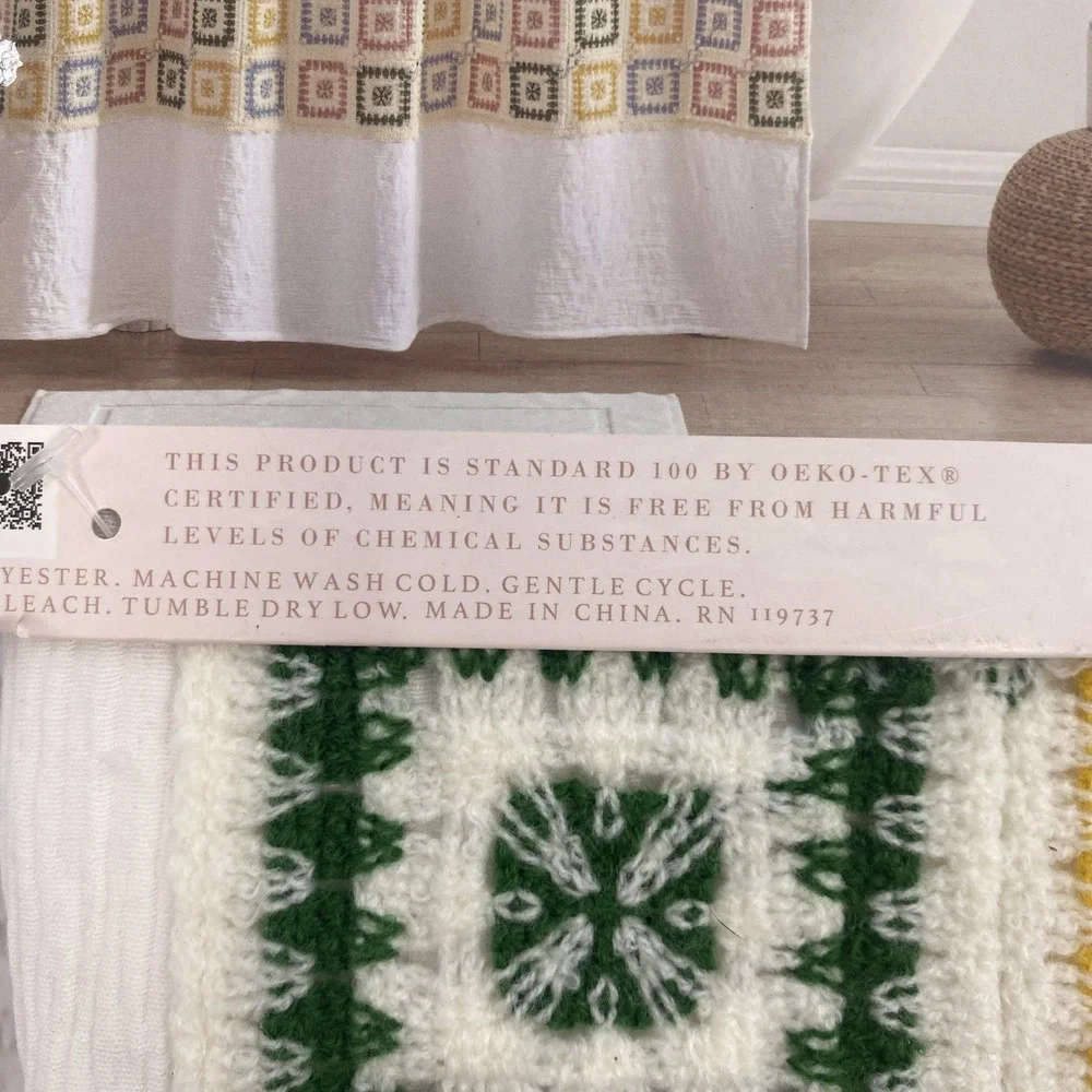 Dreamsetter Shower Curtain White Gauze Crochet Granny Square Quilt Hem Boho